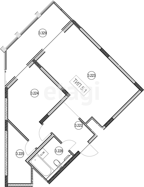 Студия, 61.1м²