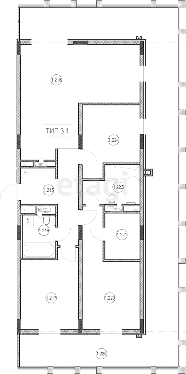 3-комн. квартира, 96.4м²