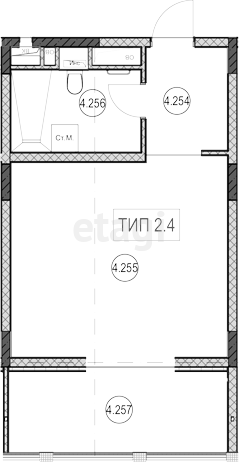 Студия, 30.8м²